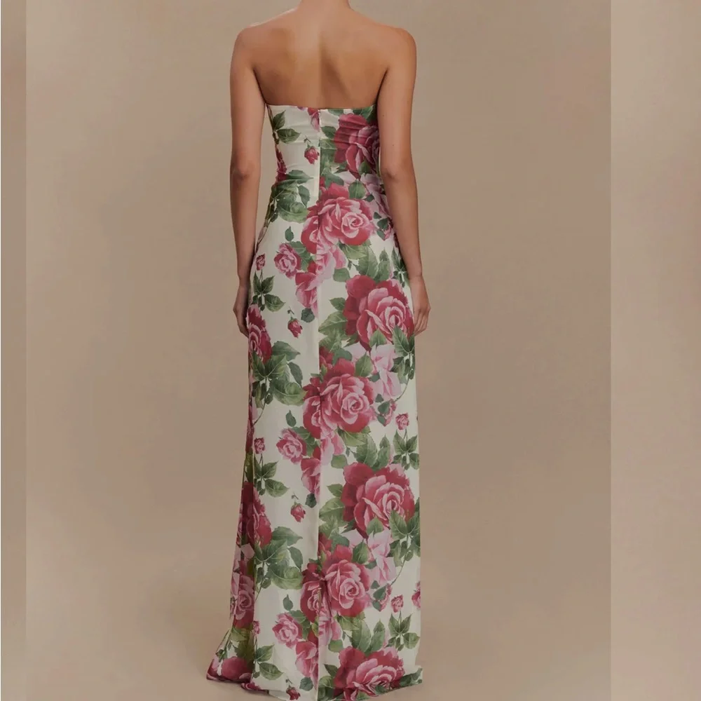 Meshki Ella Strapless Chiffon Maxi Dress - Rose Print. - Picture 2 of 8
